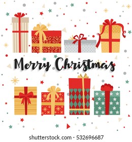 Christmas background with gift boxes. Vector illustration