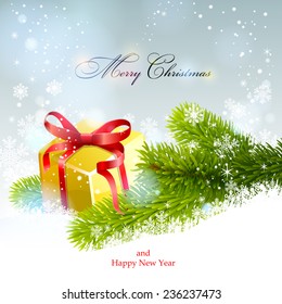 Christmas background with gift. Vector  EPS 10.