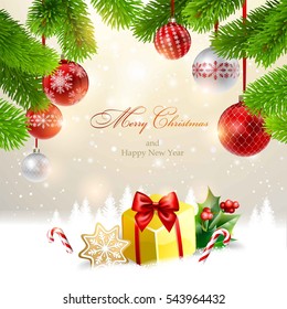 Christmas background with a gift. Vector  EPS 10.