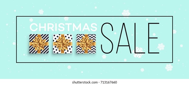 Christmas background with gifts boxes with a gold bow. Template for postcard, booklet, leaflet, poster. Vector illustration EPS10