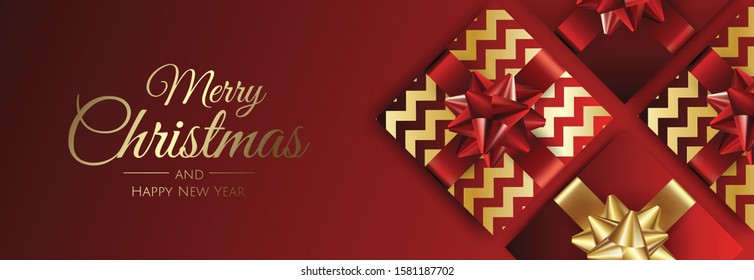 Christmas background with gifts. Merry Christmas card vector Illustration.