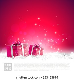 Christmas background with gifts in snow and with copyspace