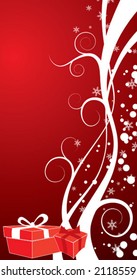 Christmas background with gifts, vector illustration
