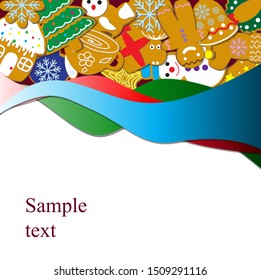 
Christmas background with gingerbread cookies. Merry New Year and Christmas card on a white background.