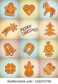christmas background with gingerbread cookies, vector illustration, contains gradients and transparency, eps10