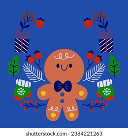 christmas background with gingerbread man