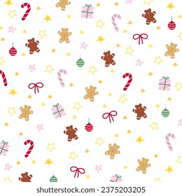 Fondo de Navidad con hombre de jengibre, bastón de caramelo, regalo de Navidad para papel tapiz de invierno, banner festivo, envoltura de regalo, tarjeta, plantilla de anuncios, impresión, embalaje, marco, fondo, publicación en medios sociales, diseño de portada