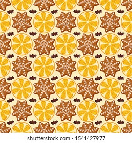 Christmas background with gingerbread orange cinnamon 