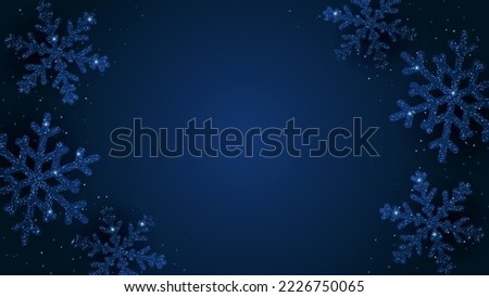 Christmas background with glitter snowflakes. Navy winter backdrop