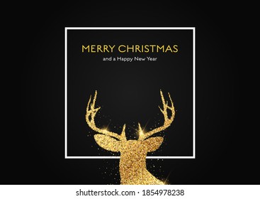 Christmas background with a glittery gold deer head