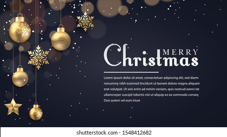 Christmas background with glowing dots light golden stars bubbles and snowflakes - Happy new year