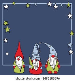 Christmas background with Christmas gnomes. Vector sketch  illustration.