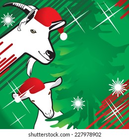 Christmas background with a goat and sheep 