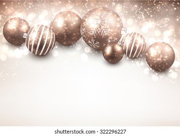 Christmas background with gold balls. Vector Illustration.