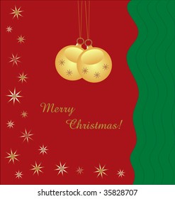 Christmas background "Gold baubles" with text - vector