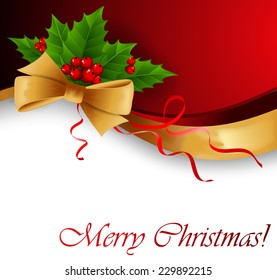 Christmas background with gold bow and holly