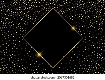 Christmas background with gold confetti and frame