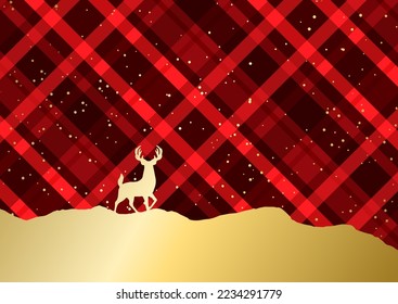 Fondo de Navidad con ciervo dorado en un diseño de estilo plaid