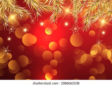 Christmas background with gold fir tree branches design