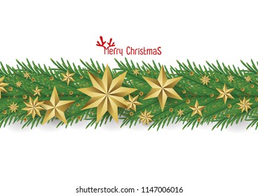 Christmas background with Gold Foil Stars, Greeting Card. Vector illustration