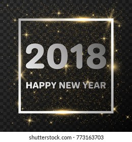 Christmas background with gold frame magic stars ans sparkle new year poster isolated on transparent background. Vector illustration