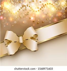 Christmas background gold lights with a bow, vector illustration