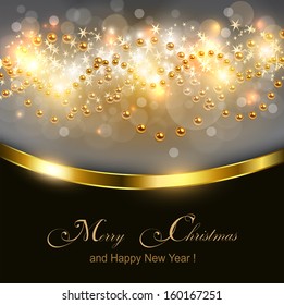 Christmas background gold lights, vector illustration