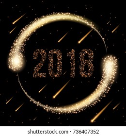 Christmas background with gold magic glowing stars. Vector illustration