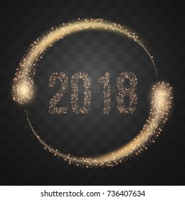 Christmas background with gold magic glowing stars. Vector illustration