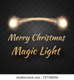 Christmas background with gold magic glowing stars. Vector illustration