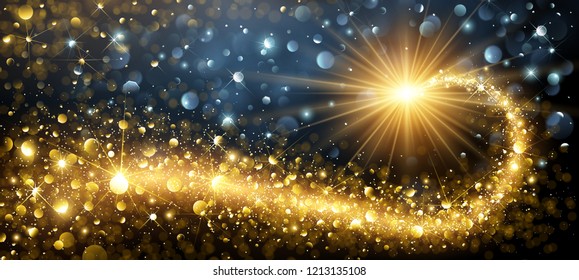 Christmas Background with Gold Magic Star with Bokeh Effects. Vector illustration