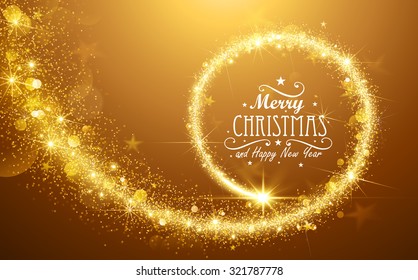 Christmas background with gold magic star. Vector illustration