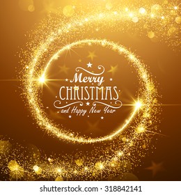 Christmas background with gold magic stars. Vector illustration