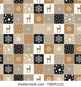 Christmas background with gold reindeer, snow  and snowflakes, Christmas textures, New Year card with Christmas reindeer, vector design.
