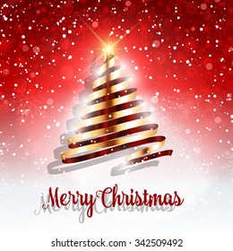 Christmas background with gold ribbon tree design