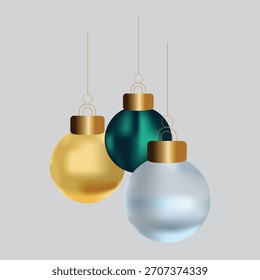 Fundo de Natal com bolas de ouro e prata ou decorações de ornamento baubles

