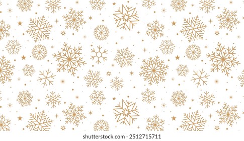 Christmas background. Gold snowflakes seamless pattern