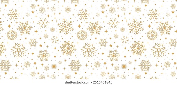 Fundo de Natal com flocos de neve de ouro e padrão de estrelas