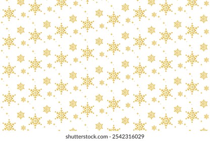 Christmas background with gold snowflakes and stars pattern simple and minimalist Snow hurricane scenery, Magic nature fantasy snowfall