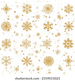 Christmas background with gold snowflakes and stars pattern