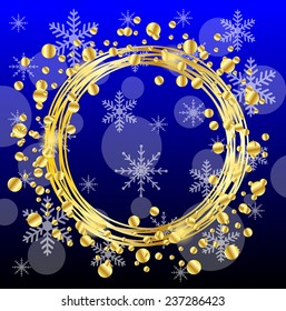 christmas background with gold spangles and snowflakes,  vector  illustration