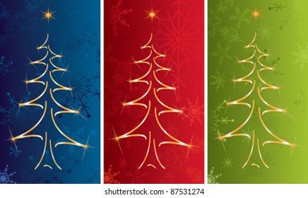 Christmas background with gold christmas tree and beautiful snowflakes.Vector illustration