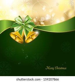 Christmas Background With Golden Bells. Vector Design.