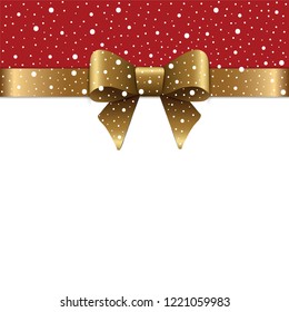 Christmas background with golden bow, text. Decorative elements for Christmas holidays background. Vector illustration.