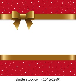 Christmas background with golden bow, text. Decorative elements for Christmas holidays background. Vector illustration.