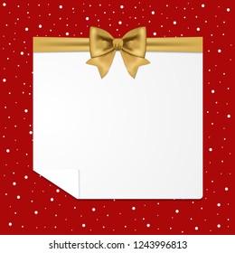 Christmas background with golden bow, text. Decorative elements for Christmas holidays background. Vector illustration.