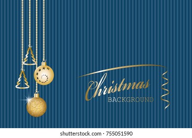 Christmas background. Golden christmas decorations. Vector illustration EPS10
