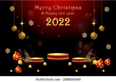 christmas background with golden podium for product display end year sale