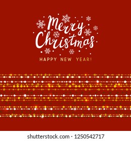 Christmas background with golden shiny decoration on red