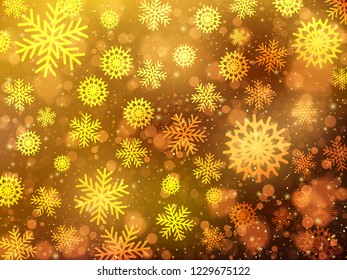 Christmas background with golden snowflakes. Abstract vector background